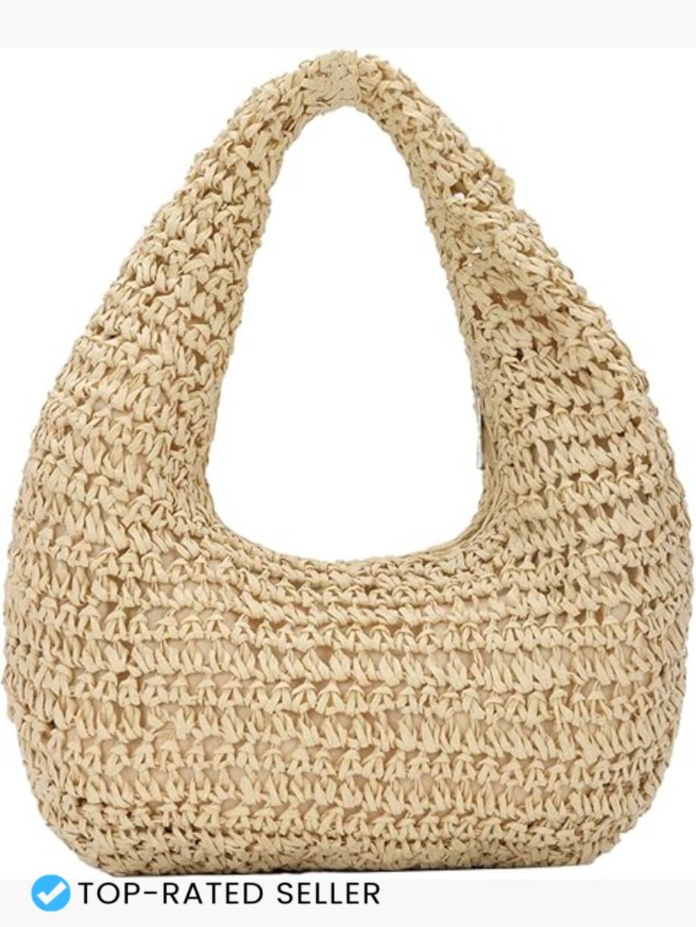 Faux Straw Crescent Hand Carry Bag Hammock Style Summer Beach Purse Tote Soft